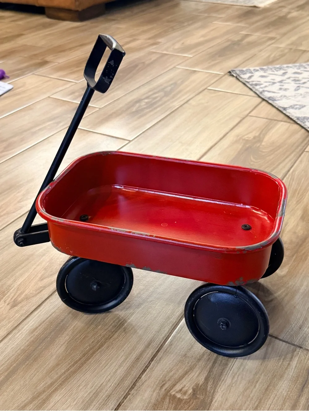 Vintage-inspired mini red wagon toy